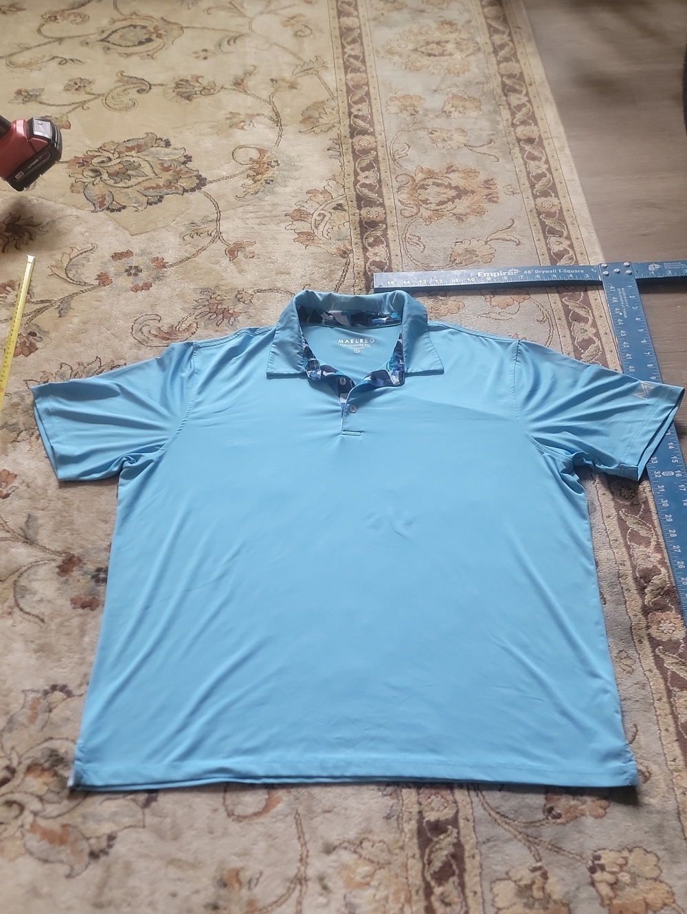 Maelreg Men’s Sky Blue Polo with Patterned Inner Collar Size XL